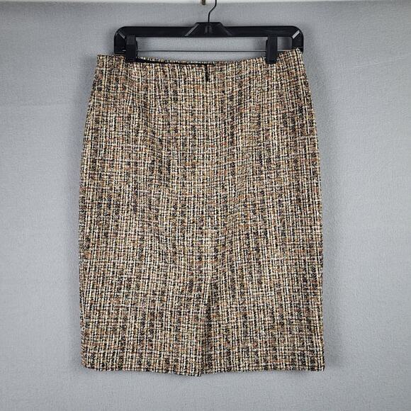 Etcetera Womens Size 6 Crosshatch Tweed Pencil Skirt Black Brown Office Academia - Picture 10 of 11